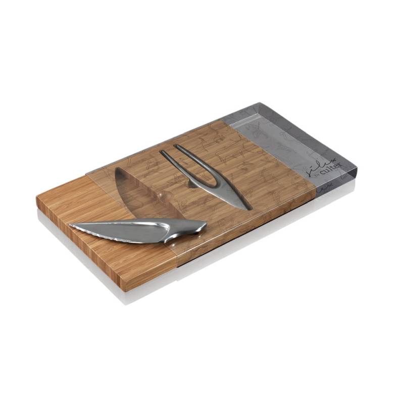 Juego Silex prehistórico con tabla de cortar, tenedor y cuchillo