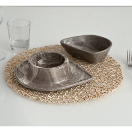Vulcano Plat en pierre en porcelaine marbrée 24x20x6 cm