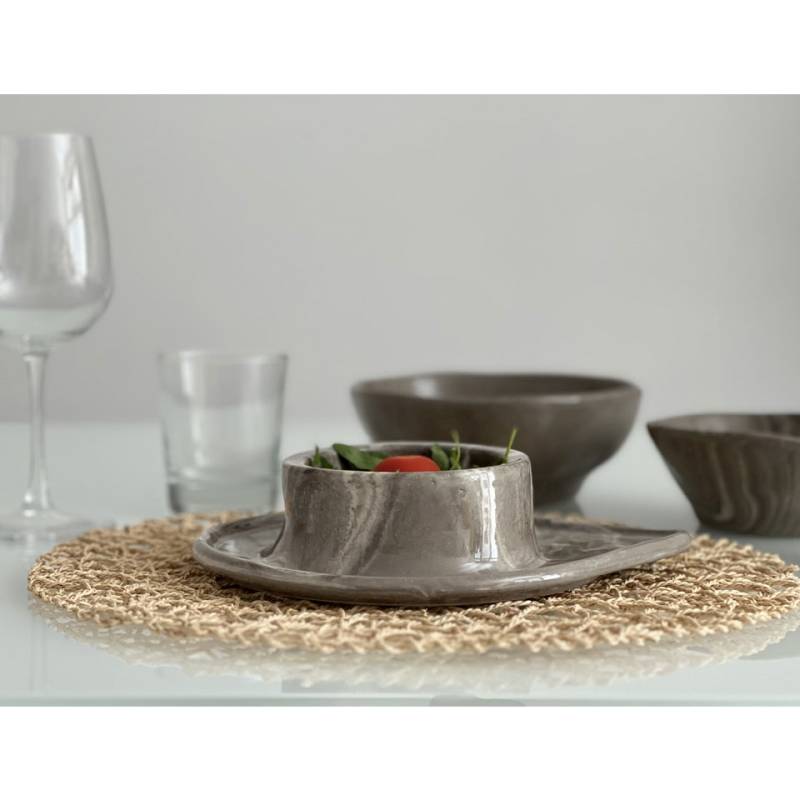 Plato Vulcano Stone de porcelana de piedra jaspeada 24x20x6 cm