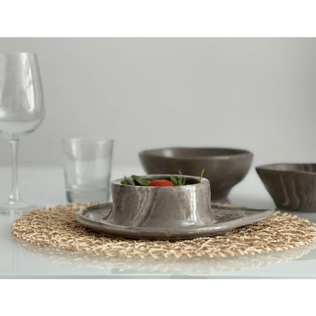 Vulcano Plat en pierre en porcelaine marbrée 24x20x6 cm