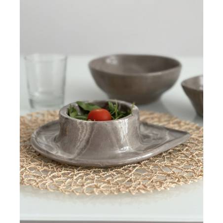 Plato Vulcano Stone de porcelana de piedra jaspeada 24x20x6 cm