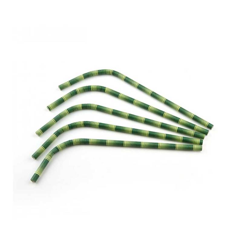 Pajitas plegables de bambú en papel verde biodegradable cm 24