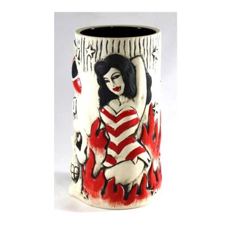 Vince Ray's Voodoo Idol taza tiki de cerámica roja y blanca cl 55