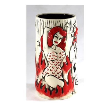 Tasse tiki en céramique rouge et blanche Vince Ray's Voodoo Idol cl 55