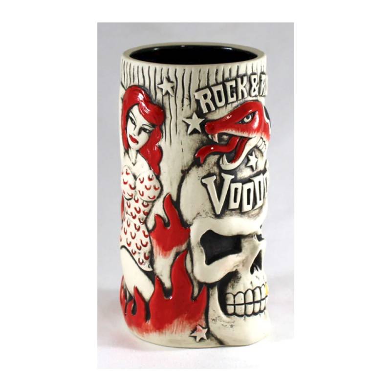 Vince Ray's Voodoo Idol taza tiki de cerámica roja y blanca cl 55