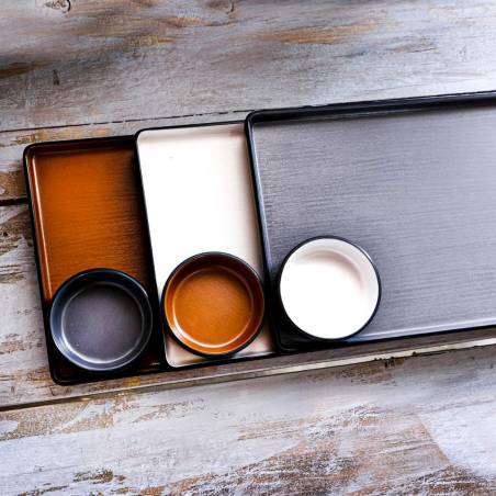 Bandeja rectangular de melamina bicolor blanco y negro 33x15 cm
