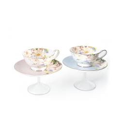 Tea Cup Versailles 100% Chef blue and pink porcelain floral decor plate-raised cup cl 20