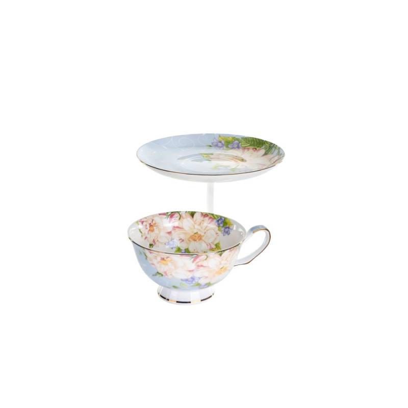 Tea Cup Versailles 100% Chef blue and pink porcelain floral decor plate-raised cup cl 20