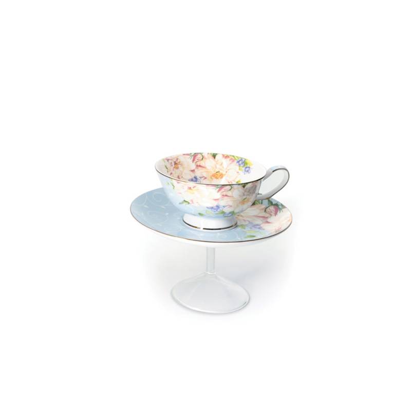 Tea Cup Versailles 100% Chef blue and pink porcelain floral decor plate-raised cup cl 20