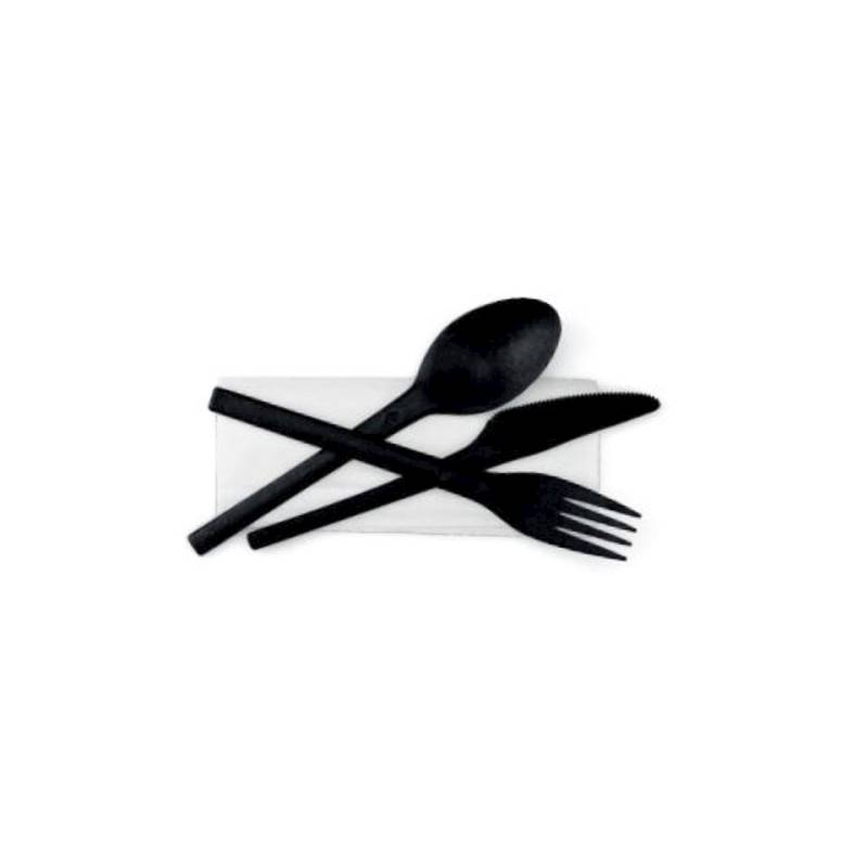Juego de cubiertos Refork negro con servilleta