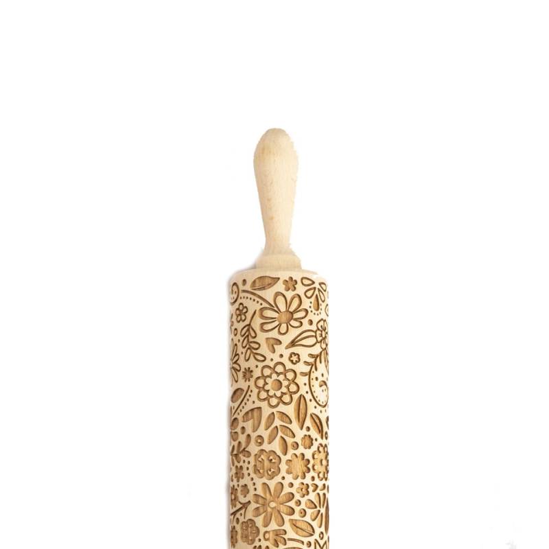 Rouleau à pâtisserie avec poignées tournantes en bois de hêtre, décoration florale cm 43x6