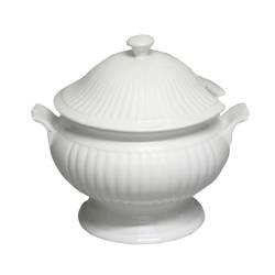 Sopera acanalada con tapa en porcelana blanca lt 3