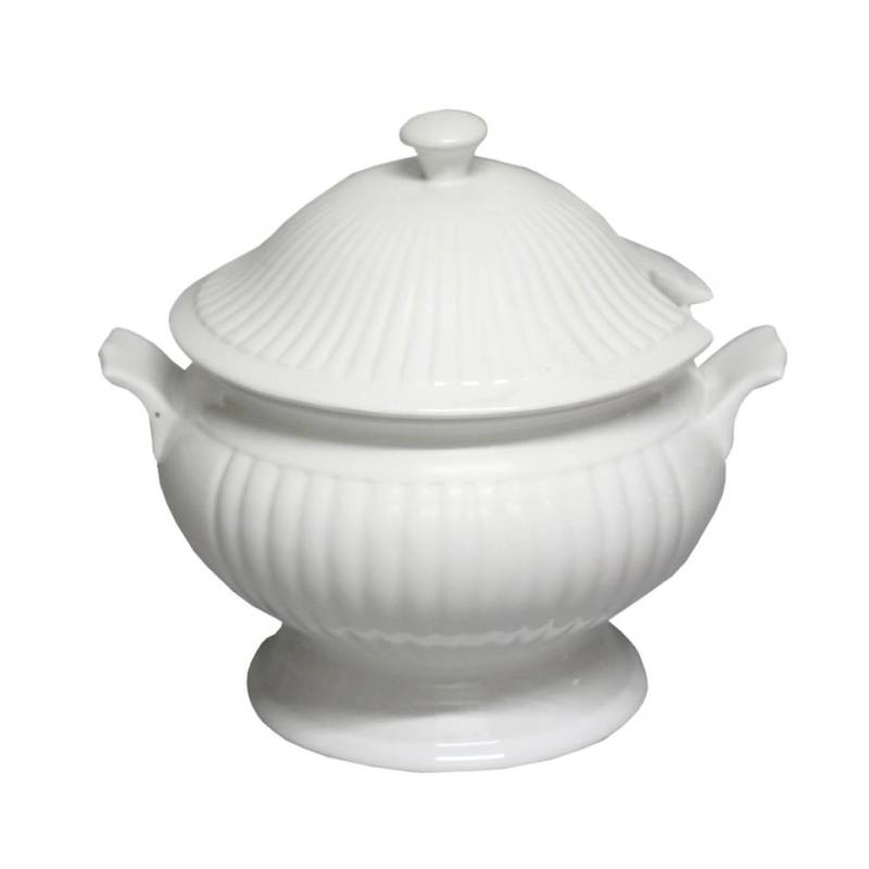 Soupière à côtes avec couvercle en porcelaine blanche lt 3
