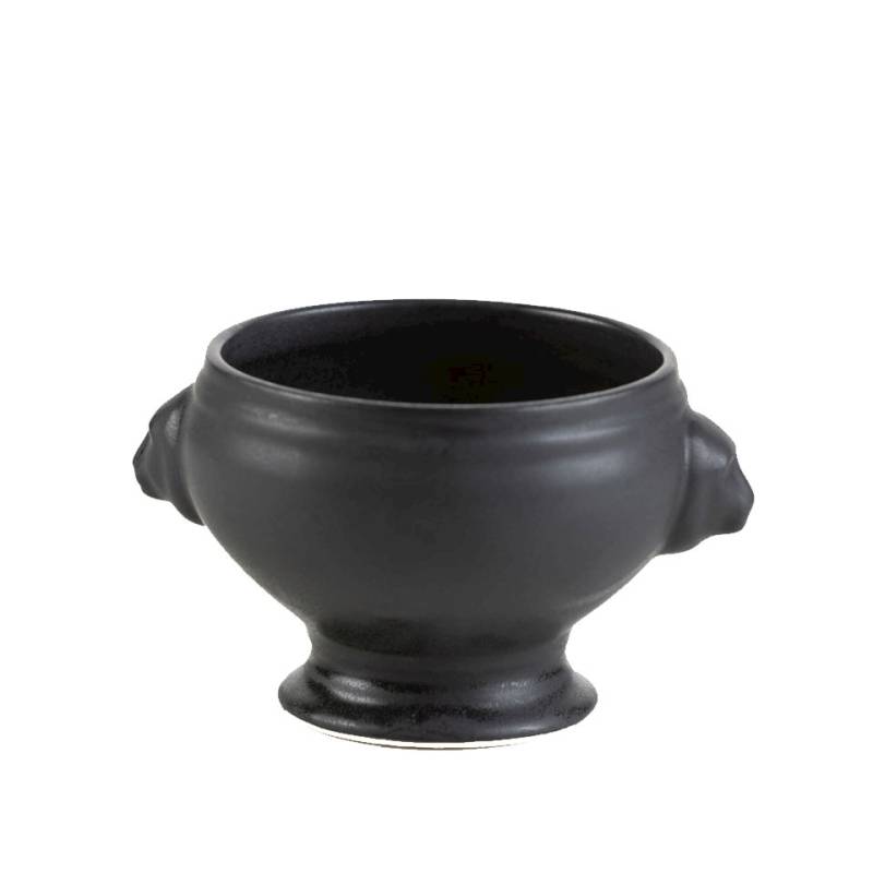 Soupière tête de lion en porcelaine noire effet fonte lt 2