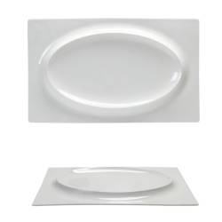 Plato rectangular de porcelana blanca phoemics con relieve oval 30,5x19 cm