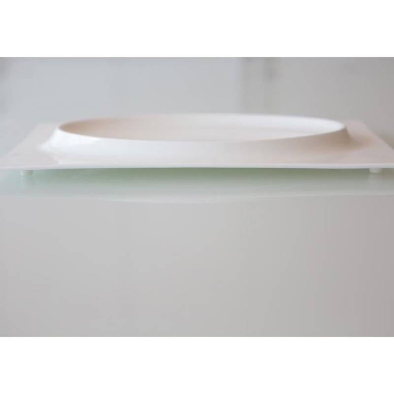 Plato rectangular de porcelana blanca phoemics con relieve oval 30,5x19 cm