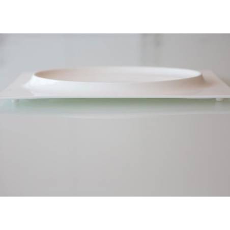 Plato rectangular de porcelana blanca phoemics con relieve oval 30,5x19 cm