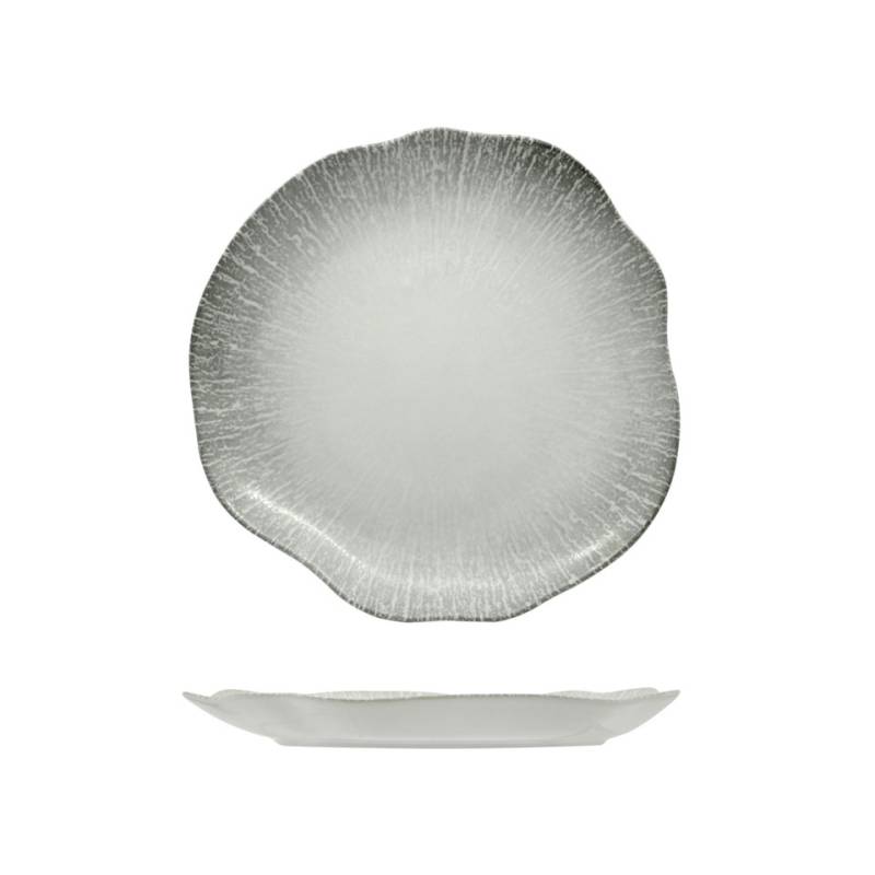 Plato llano Organic Radius de porcelana decorada en blanco y gris 28 cm