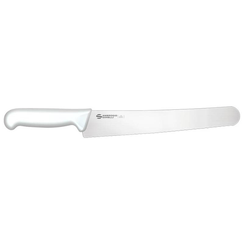 Cuchillo panero Sanelli Ambrogio Onda Supra 4D en acero inoxidable y mango blanco cm 38,5