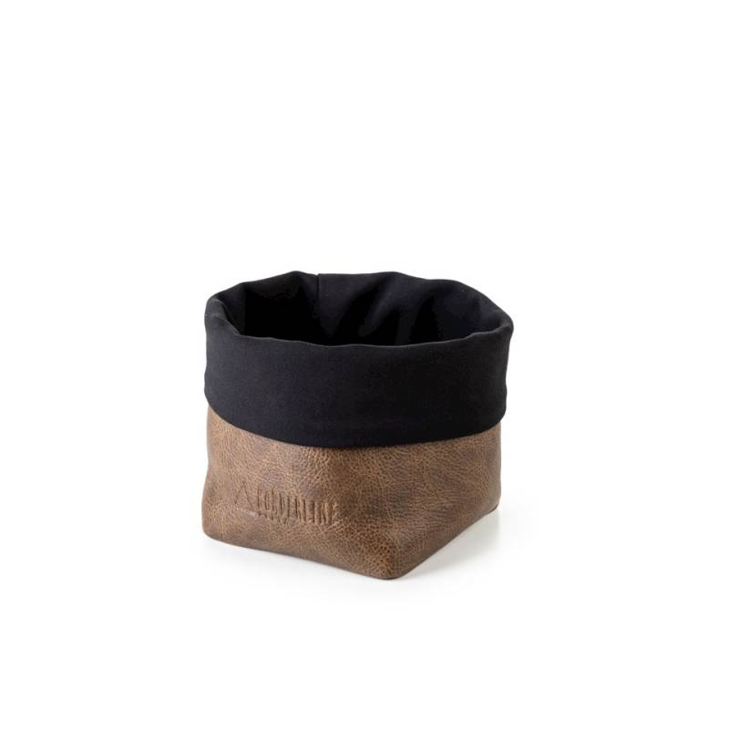 Panera cuadrada Ciopa de algodón y cuero marrón y negro 11,5x11,5x17,5 cm