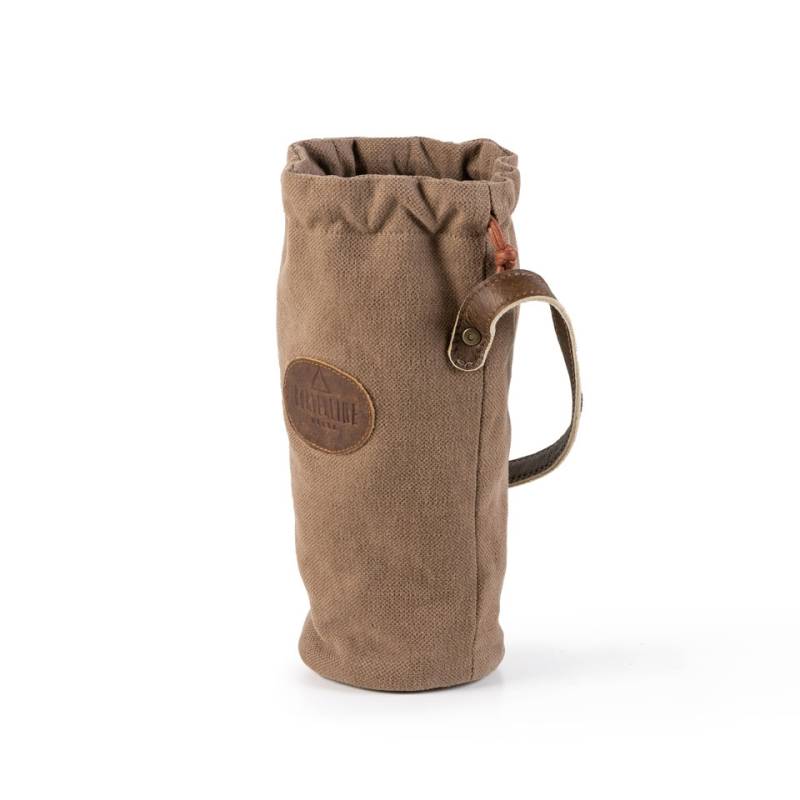 Bolsa para botellas Inbriaghea de lona de algodón con asa de piel marrón