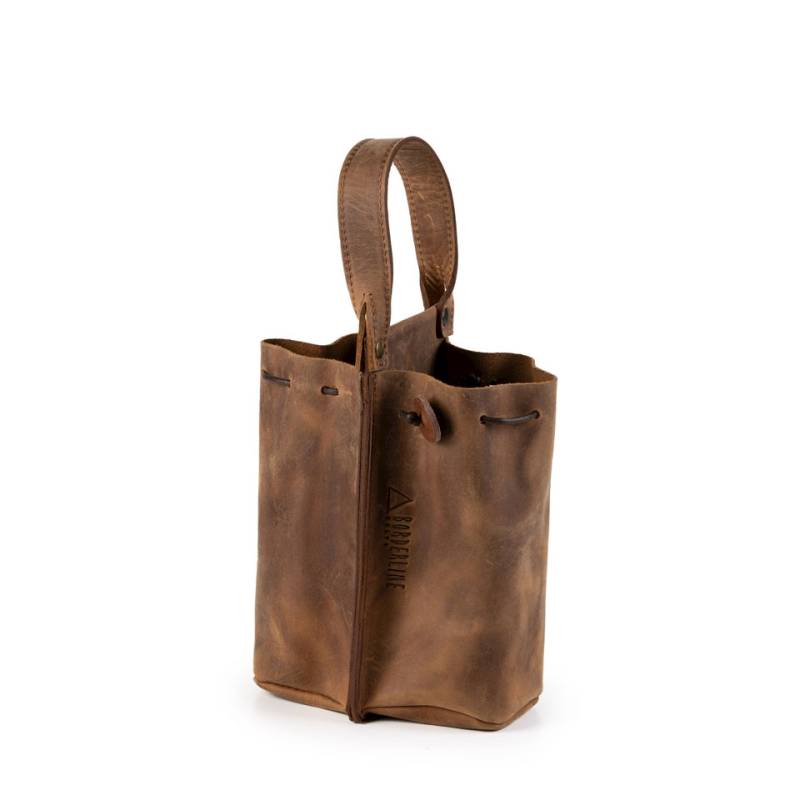 Inbriaghea bolso de cuero marrón de 2 plazas botella