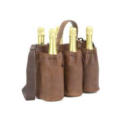 Inbriaghea bolsa de cuero marrón para 6 botellas con bandolera