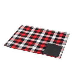 Ponente mantel individual rectangular con bolsillo para cubiertos en tela escocesa roja y negra 47x39 cm