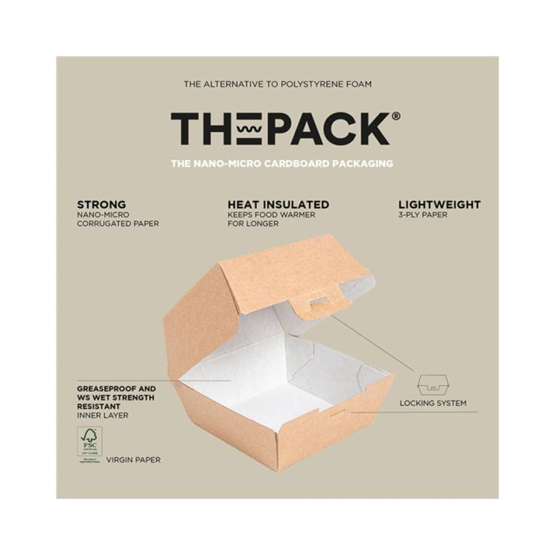 Envase para hamburguesas The Pack de cartón marrón 14,2x13,7x6,1 cm