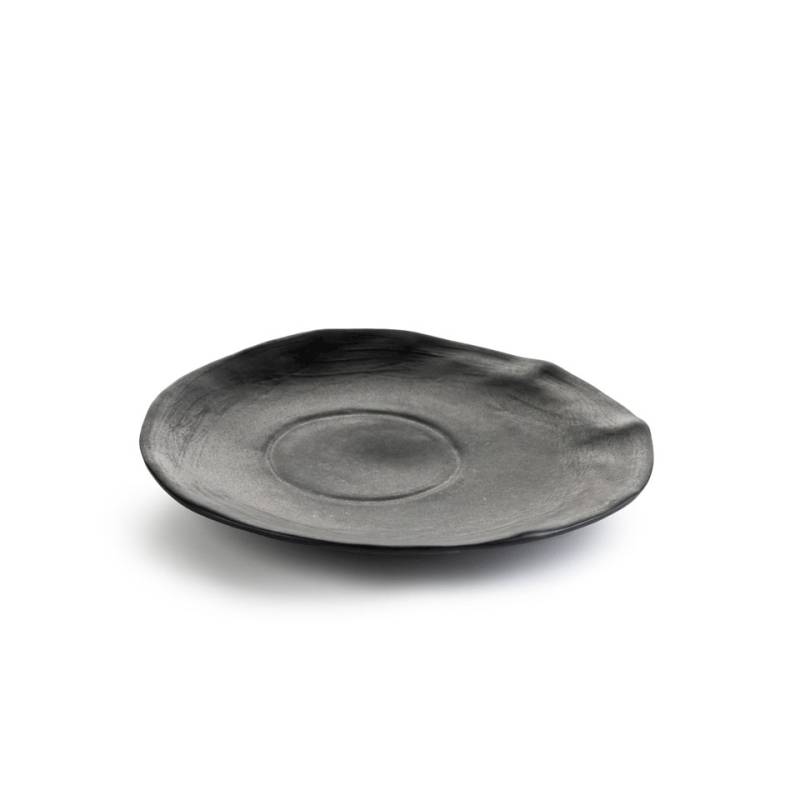 Assiette plate cassée en porcelaine noire mate 22 cm