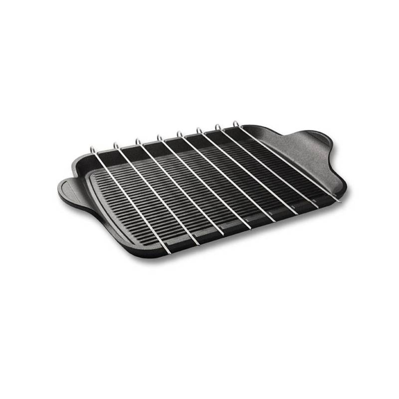 Plaque de gril nervurée Risolì avec 8 brochettes antiadhésives en aluminium cm 47x26