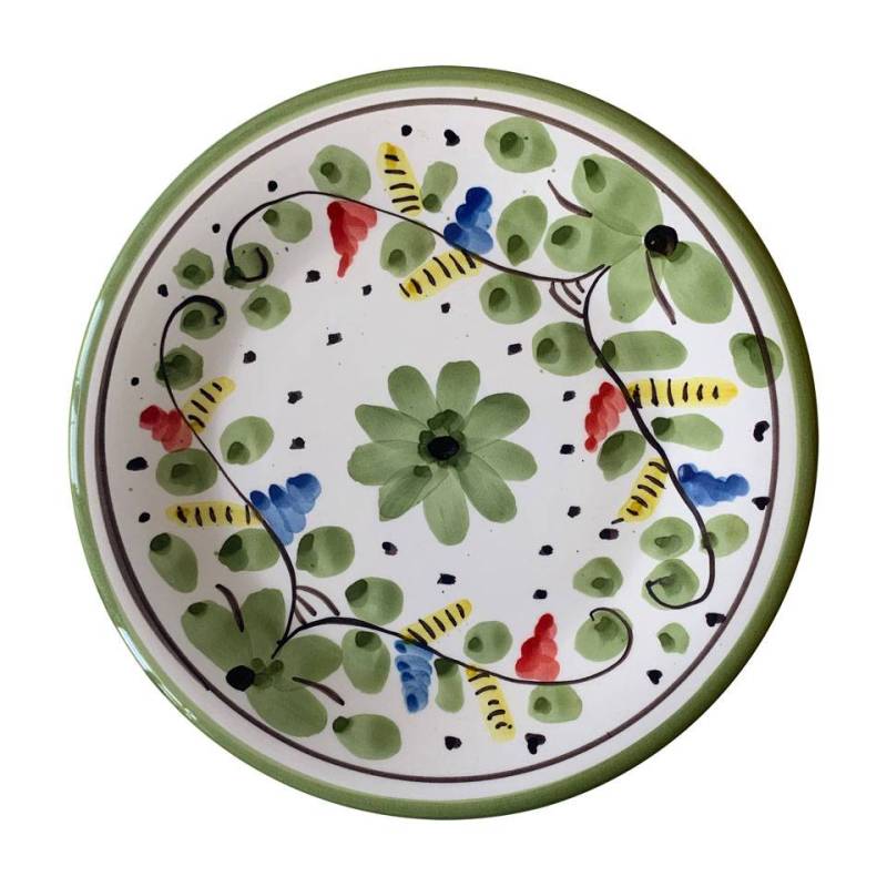 Plat à pizza en porcelaine blanche de Gênes maritime avec fleurs vertes cm 33