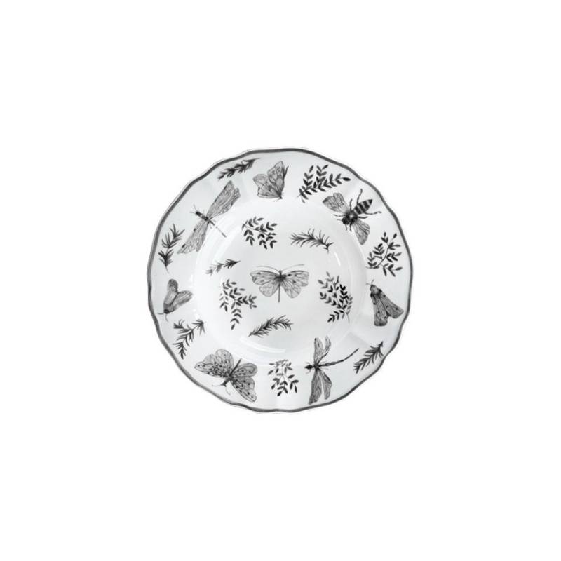 Sonia Black assiette creuse en porcelaine noire et blanche avec décoration papillon 22 cm