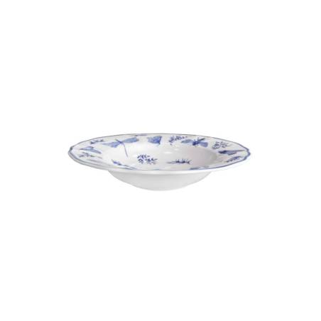 Plato hondo de porcelana azul y blanca con decoración de mariposas Sonia Blue 22 cm