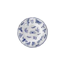 Plato hondo de porcelana azul y blanca con decoración de mariposas Sonia Blue 22 cm