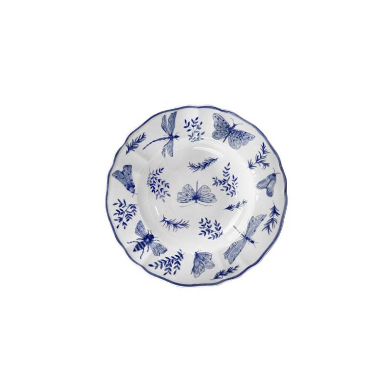 Sonia Blue Assiette creuse en porcelaine bleue et blanche avec décor de papillons 22 cm