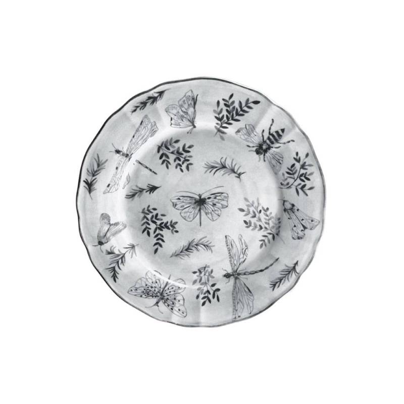 Assiette plate Sonia Black en porcelaine noire et blanche avec décor de papillons 28 cm