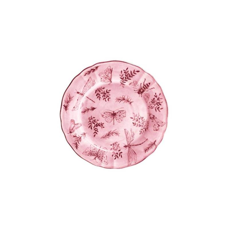 Sonia Pink Assiette plate en porcelaine blanche et rose avec décoration papillon 22 cm