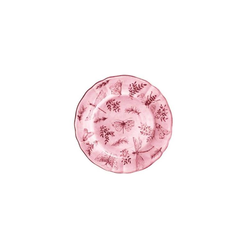Sonia Pink Assiette plate en porcelaine blanche et rose avec décoration papillon 17 cm