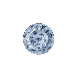 Assiette plate Sonia Blue en porcelaine blanche et bleue avec décor de papillons 17 cm