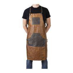 Tablier à bavette en cuir marron avec poche et attaches cm 60x85