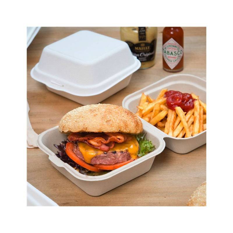 Recipiente para hamburguesas con tapa Bionic bagasse cm 15,2x15x8,4