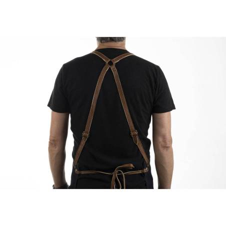 Tablier avec bavette et poche Canapiglia en denim et passepoil en cuir cm 70x80