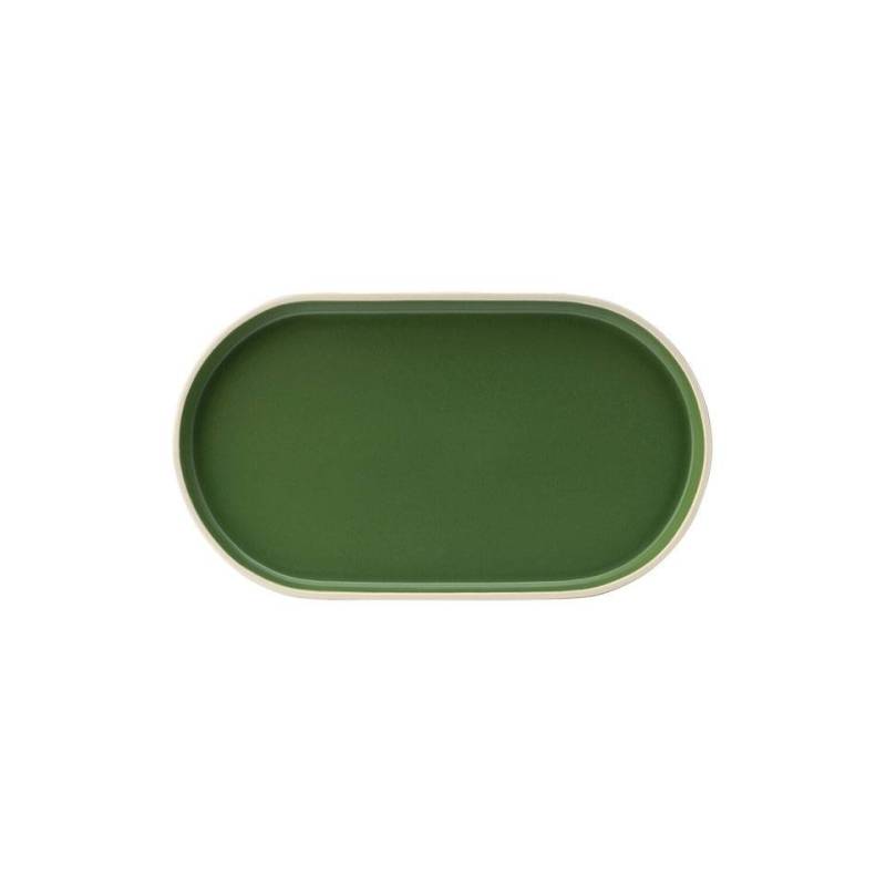 Bandeja ovalada de porcelana verde oliva Forma Forest cm 31x17,5