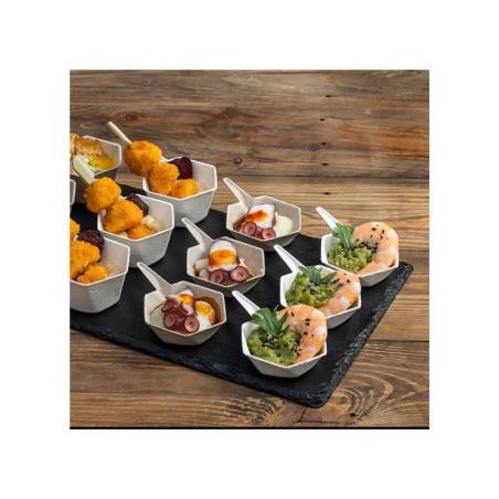 Coupe hexagonale avec manche en bagasse blanche cm 5,5