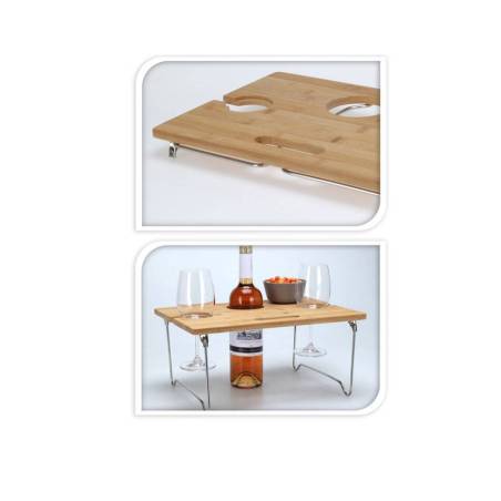 Mesa de centro plegable de madera para copas y vino