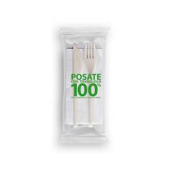 Set de couverts biodégradables Midi avec serviette de table