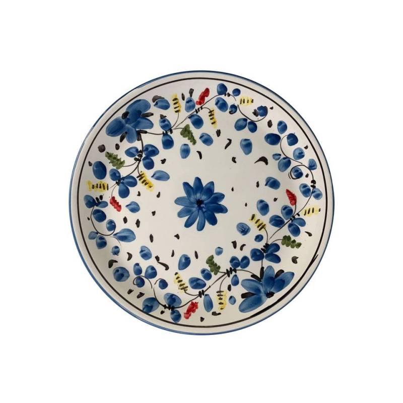 Plato llano Maritime Sorrento de porcelana blanca con flores azules 28 cm
