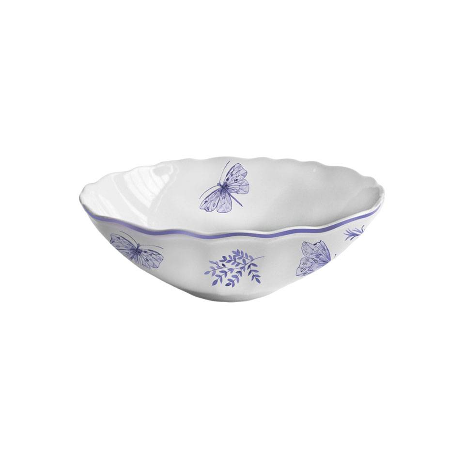 Sonia Saladier bleu en porcelaine blanche et bleue avec décor de papillons cm 22,5