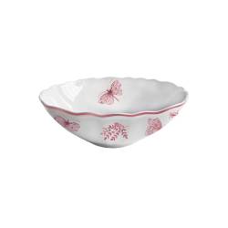 Sonia Pink Ensaladera de porcelana blanca y rosa con decoración de mariposas 22,5 cm